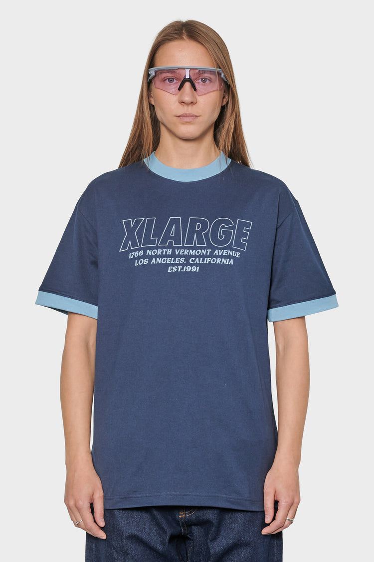 women#@Футболка STORE ADDRESS RINGER темно-синя