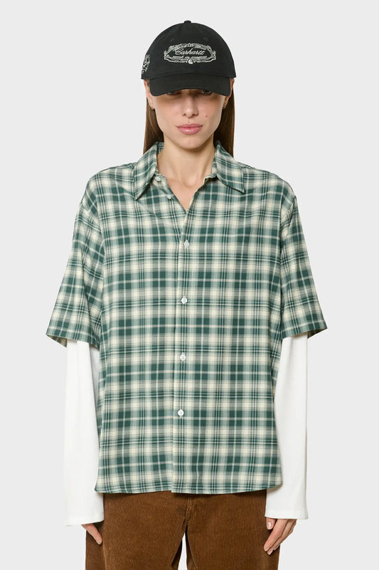 women#@Сорочка DOUBLE LAYER SHIRT зелено-біла