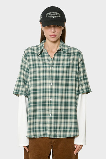women#@Сорочка DOUBLE LAYER SHIRT зелено-біла