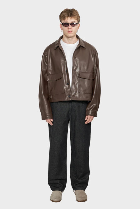 men#@Куртка FAUX LEATHER OVERSHIRT коричнева