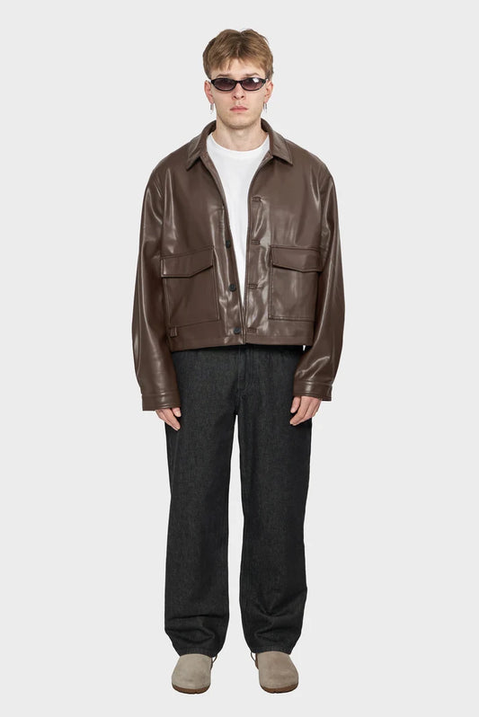 men#@Куртка FAUX LEATHER OVERSHIRT коричнева