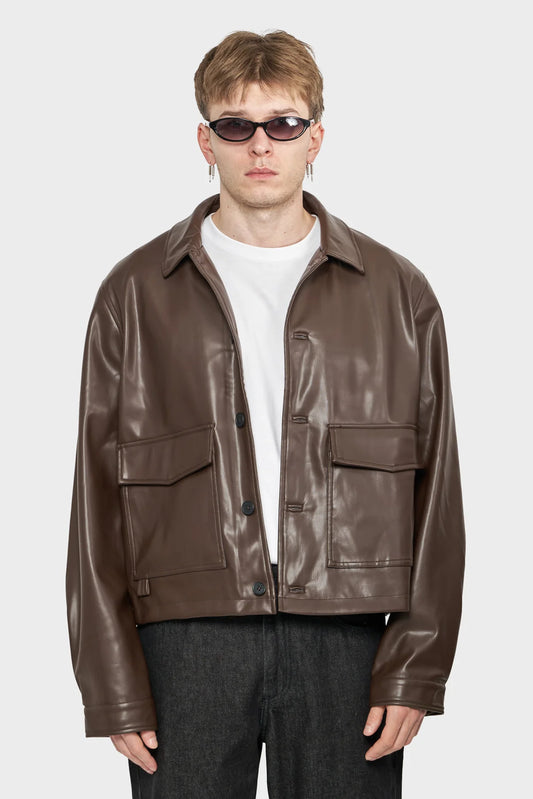 men#@Куртка FAUX LEATHER OVERSHIRT коричнева