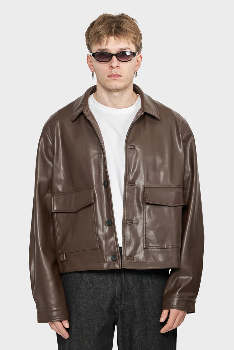 men#@Куртка FAUX LEATHER OVERSHIRT коричнева
