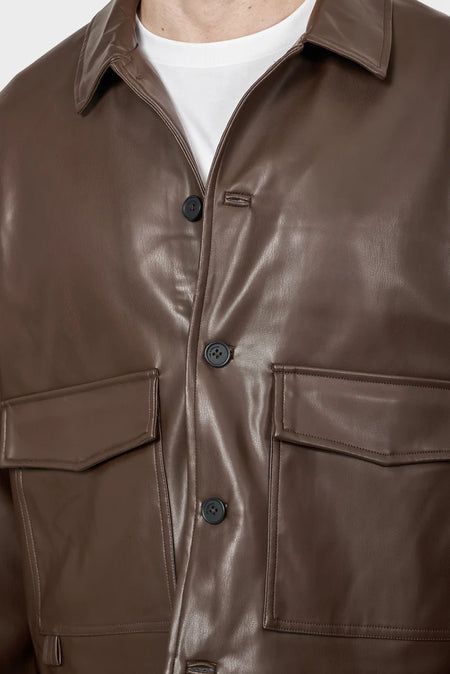 Куртка FAUX LEATHER OVERSHIRT коричнева