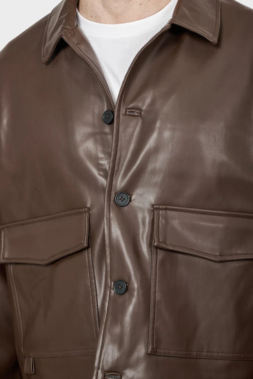 Куртка FAUX LEATHER OVERSHIRT коричнева Photo 6