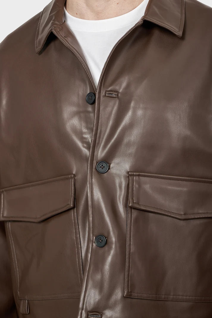Куртка FAUX LEATHER OVERSHIRT коричнева