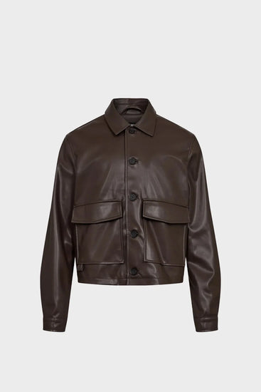 Куртка FAUX LEATHER OVERSHIRT коричнева Photo 1