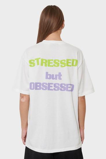 women#@Футболка STRESSED BUT OBSESSED біла