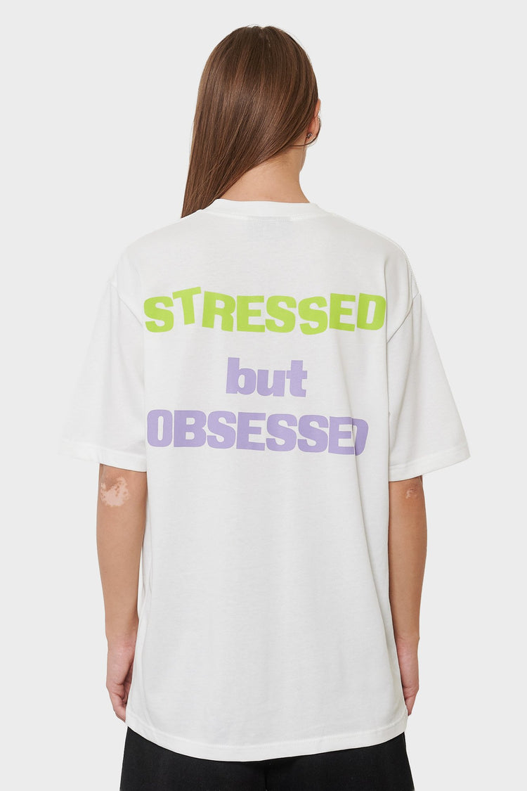 women#@Футболка STRESSED BUT OBSESSED біла